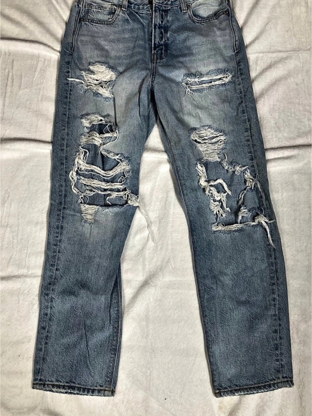 American Eagle Distressed Straight Leg Jeans Blue Waist 4 Short